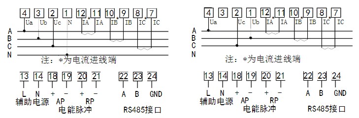 三相三相和三相四线多功能表接线图
